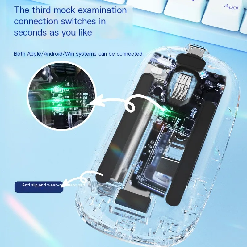 무선 투명 발광 효과 게임 마우스, USB 충전 무선 마우스, 전자 스포츠 기계식 마우스, 사무실 마우스