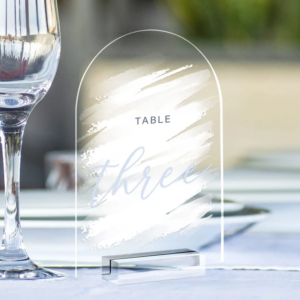 20 Segnalini Acrilici Trasparenti Ad Arco Con Supporto Legno - 14x10cm - Foto 12