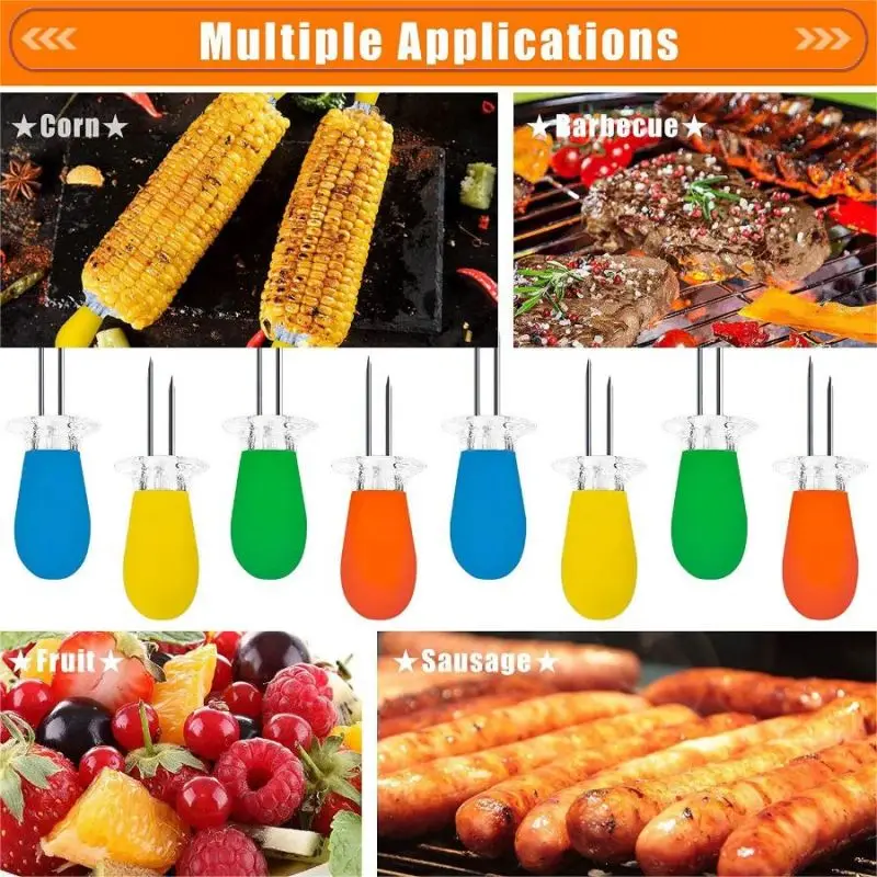 16 Pcs Stainless Steel Corn Forks Set, Corn Holders, on The Cob Holders, Skewers, Perfect for Fresh Corn, BBQ Fork