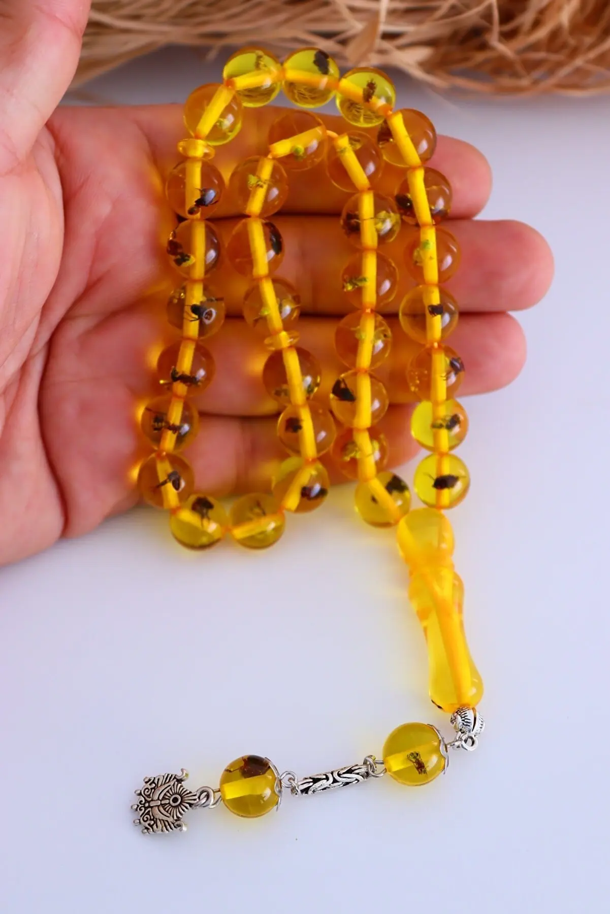 Tasbih Beautiful Fossil Custom Tasbihs Amber Beads Customize Prayer Beads Real Ants Insect Rosary 33 Stone Artifier
