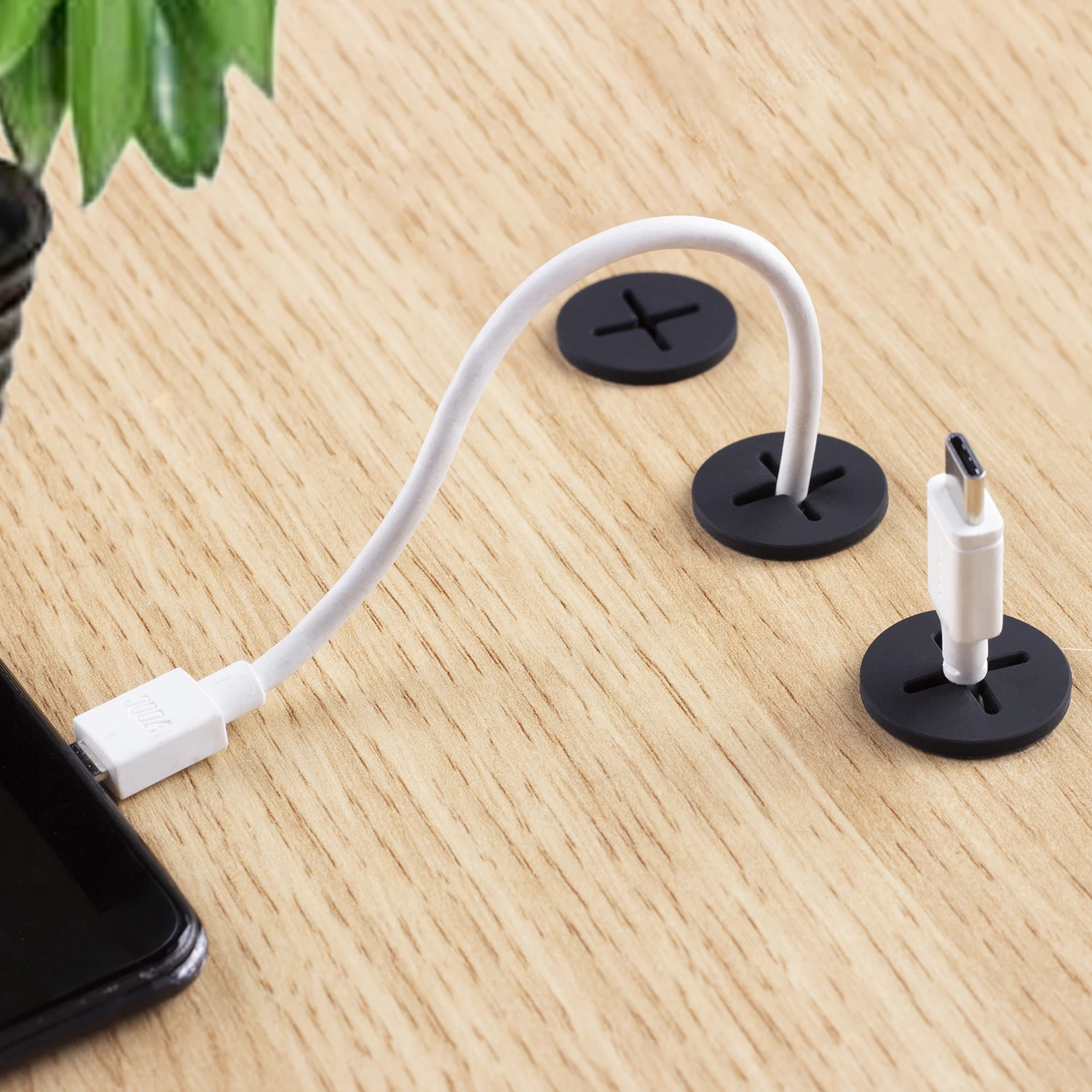 Desk Cord Grommet Flexible Silicone Cable Hole Cover Wire Organizer Cable Pass Through Round Gasket White