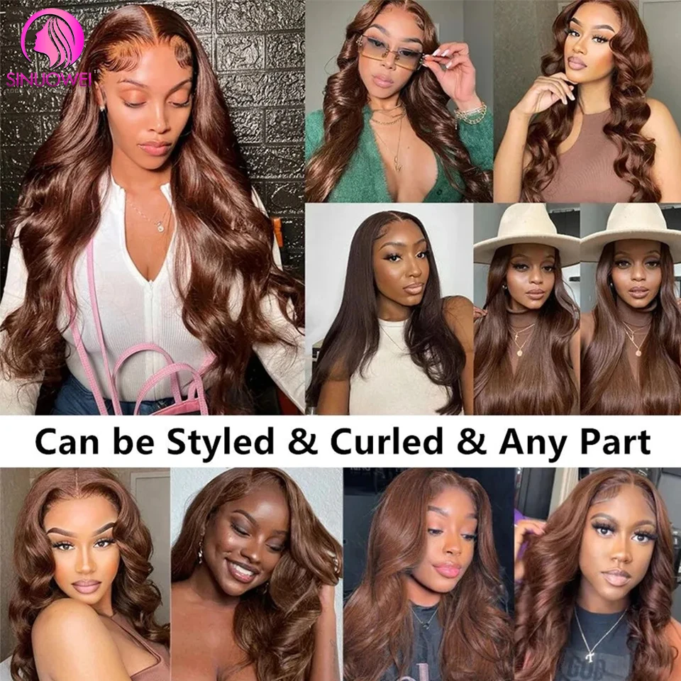Body Wave Chocolate Brown 13X4 Lace Front Wigs 180% Density Transparent Lace Frontal Wig Colored Remy Human Hair Wig For Women