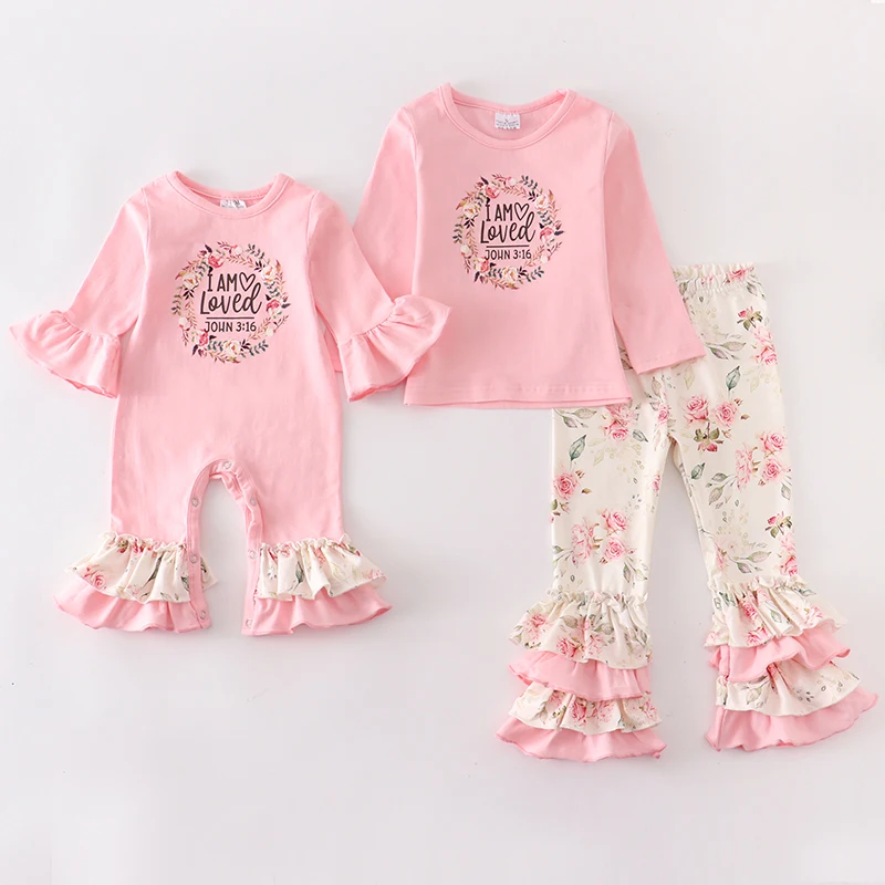 GirlymaxSiblingFallwinterBabyGirlsFloralLeopardPantsSet