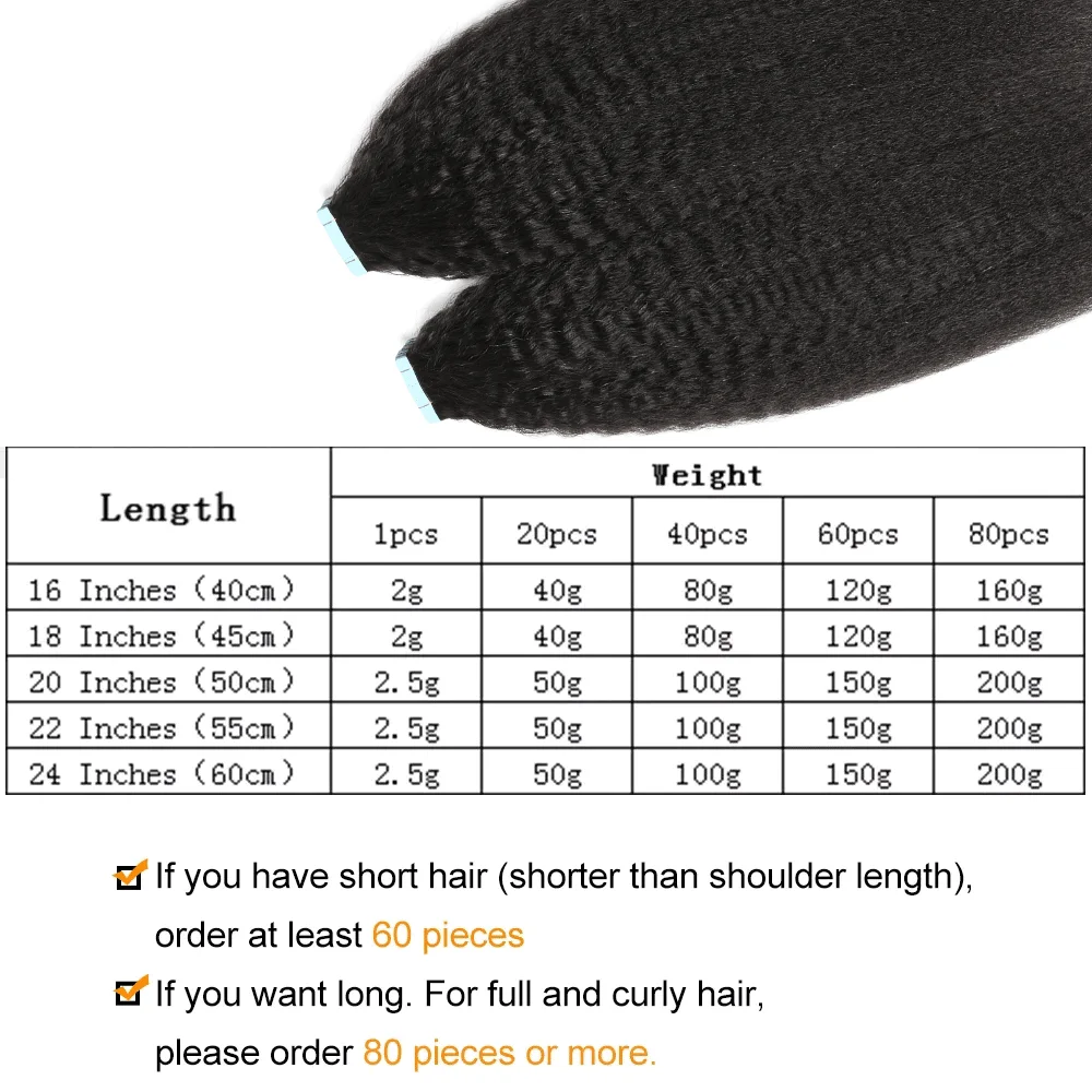 ShowCoco Kinky Straight Tape in Hair Extensions 100% Human Hair For Black Woman Remy Natural Color 12"-26&rdquo;