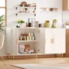 60" Sideboard Buffet Cabinet with Storage, Curved Design Cabinet with 4 Doors & Adjustable Shelves Modern Console Table 4