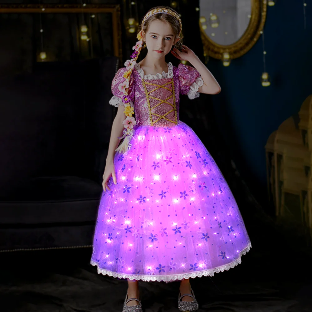 Factibilidad Contaminado la nieve Uporpor-vestido de princesa Rapunzel enredado con luz LED para niñas y niños,  disfraz de cumpleaños, Carnaval, Halloween, ropa de fiesta - AliExpress