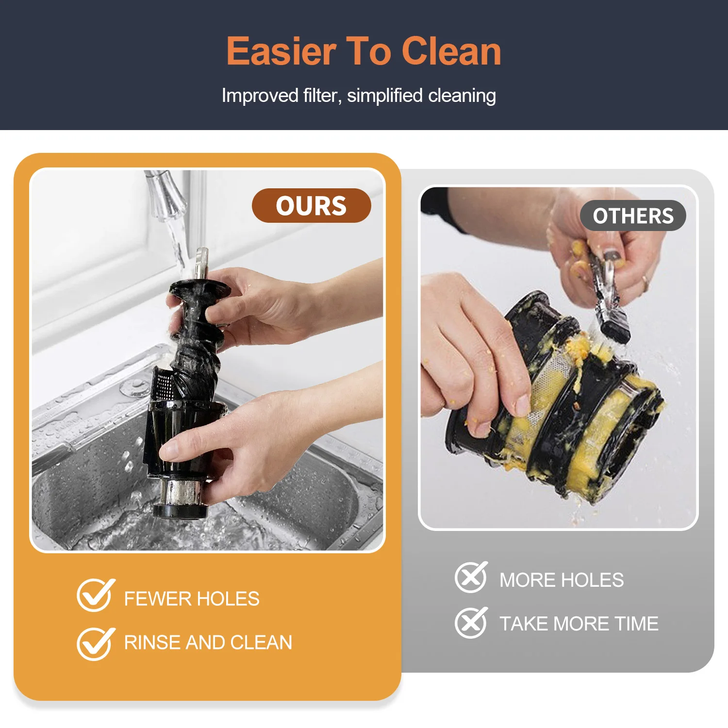 LUFVEBUT 80MM Large Calibre Slow Juicer 250W Cold Press Masticating Extractor 98% High Juice Yield BPA Free Safe Kitchen Gadgets 4