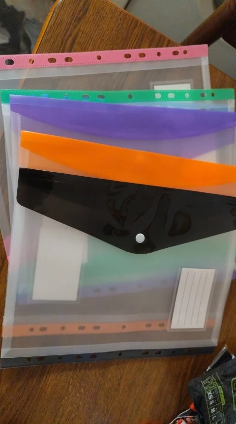 Sobre de plástico con broches adhesivos y bolsa de expansión para carpetas de archivos con 11 agujeros, bolsa de archivo de 2/3/4 anillos, bolsa de archivo A4, escuela y oficina, 6 uds. photo review