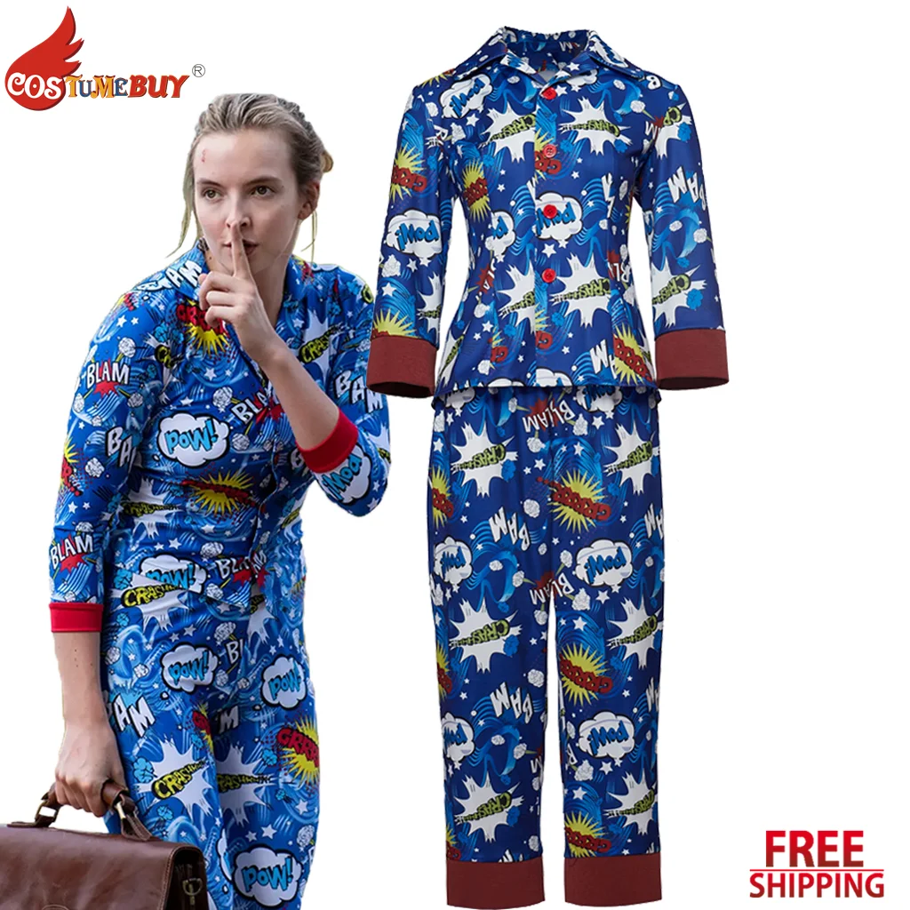 

Killing Eve Villanelle Cosplay Pajamas Hero Inspired Sleepwear Costume (Button Cardigan Top + Pants) Breathable Nightgown Suit