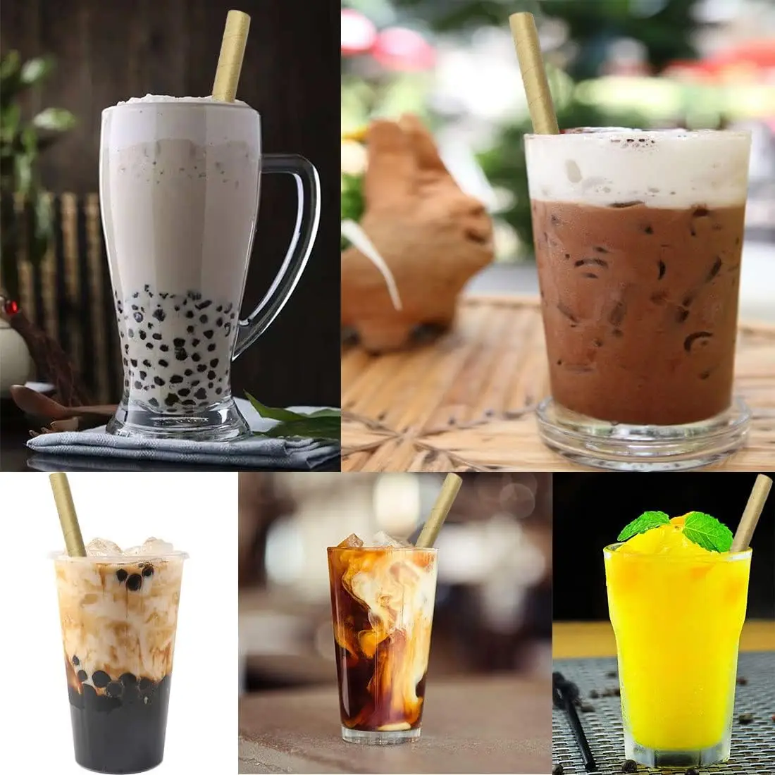 [100pcs] 12mm*230mm Pointed Paper Boba Straws, Individually Wrapped, 4-layer Heavy Duty, Biodegradable Jumbo Smoothie Straws