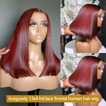 99j Bob Wig Human Hair 13x4 Burgundy 13x6 Hd Lace Frontal Human Hair Wig Red Wig Straight Human Hair Wigs 100%Human Hair Quality