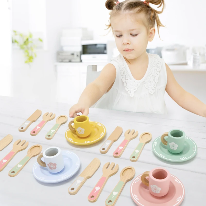 Wooden Toys Play Food Sets for Kids Kitchen Montessori Play Plates and Dishes Kitchen Accessories for Boys Girls Gifts