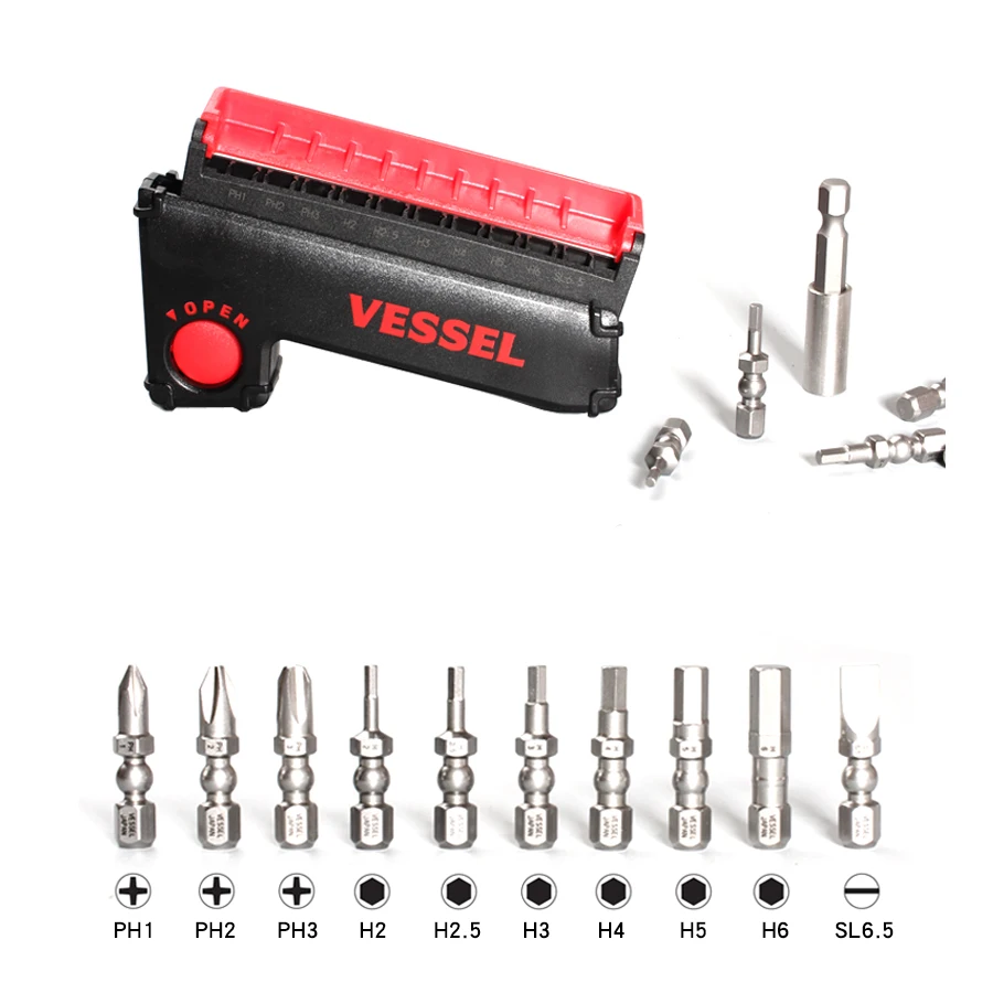 VESSEL-Impact Ball Torsion Chave De Fenda Bits Set, Caso De Slide