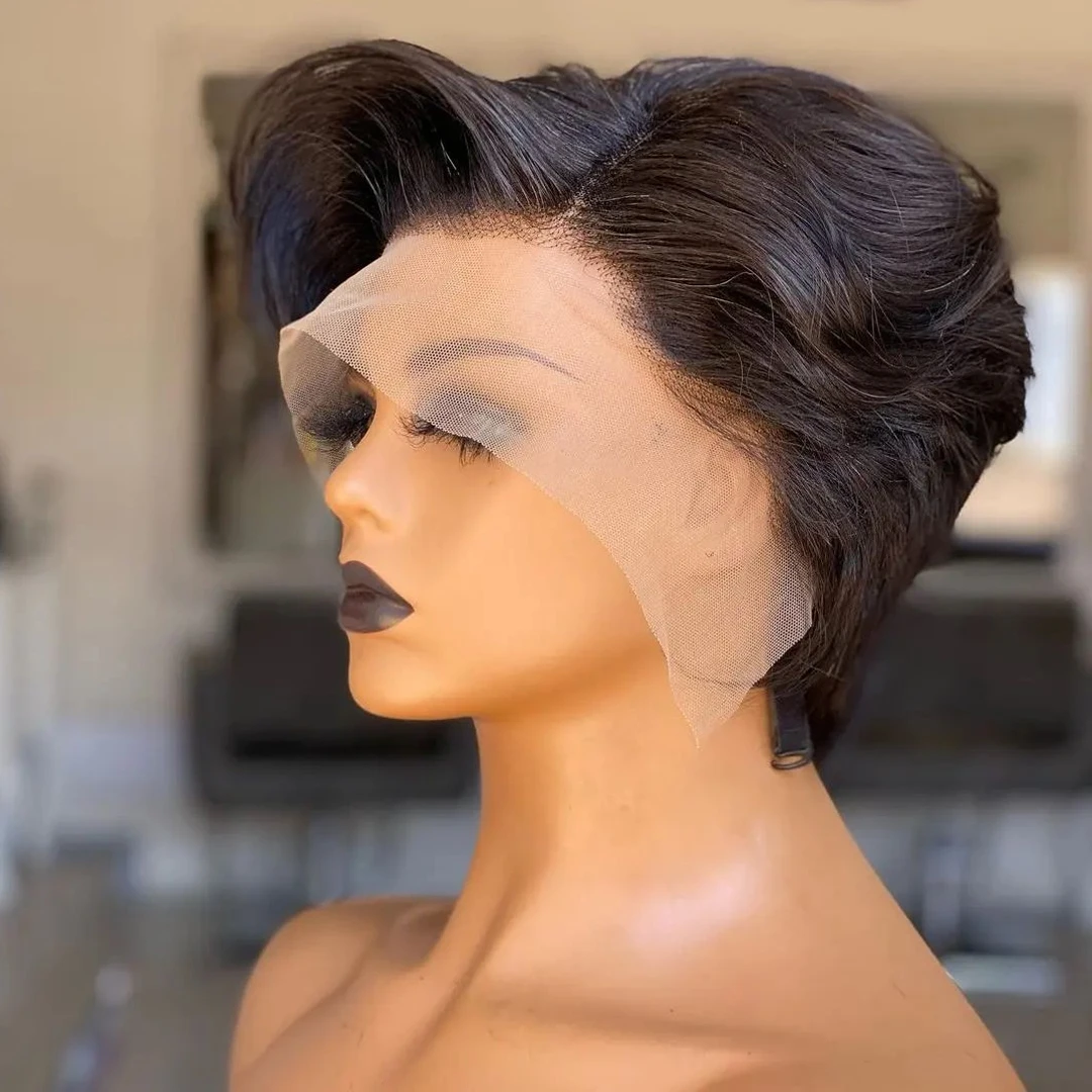 Straight Pixie Cut Wig Human Hair Wigs 13x4 Transparent Lace Short Bob Wig T Part Lace Wig Brazilian Human Hair For Women