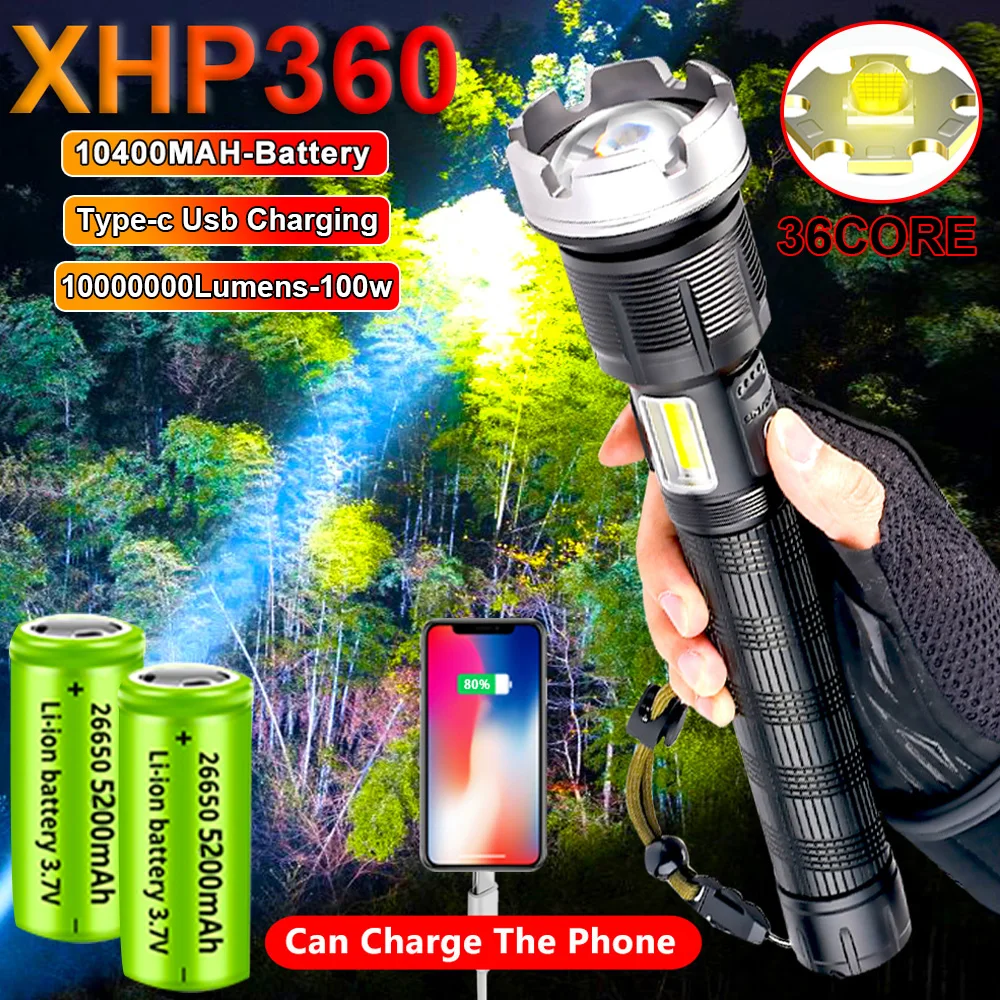 2022 XHP360 Haute Puissance LED Lampes de Poche USB Rechargeable ...
