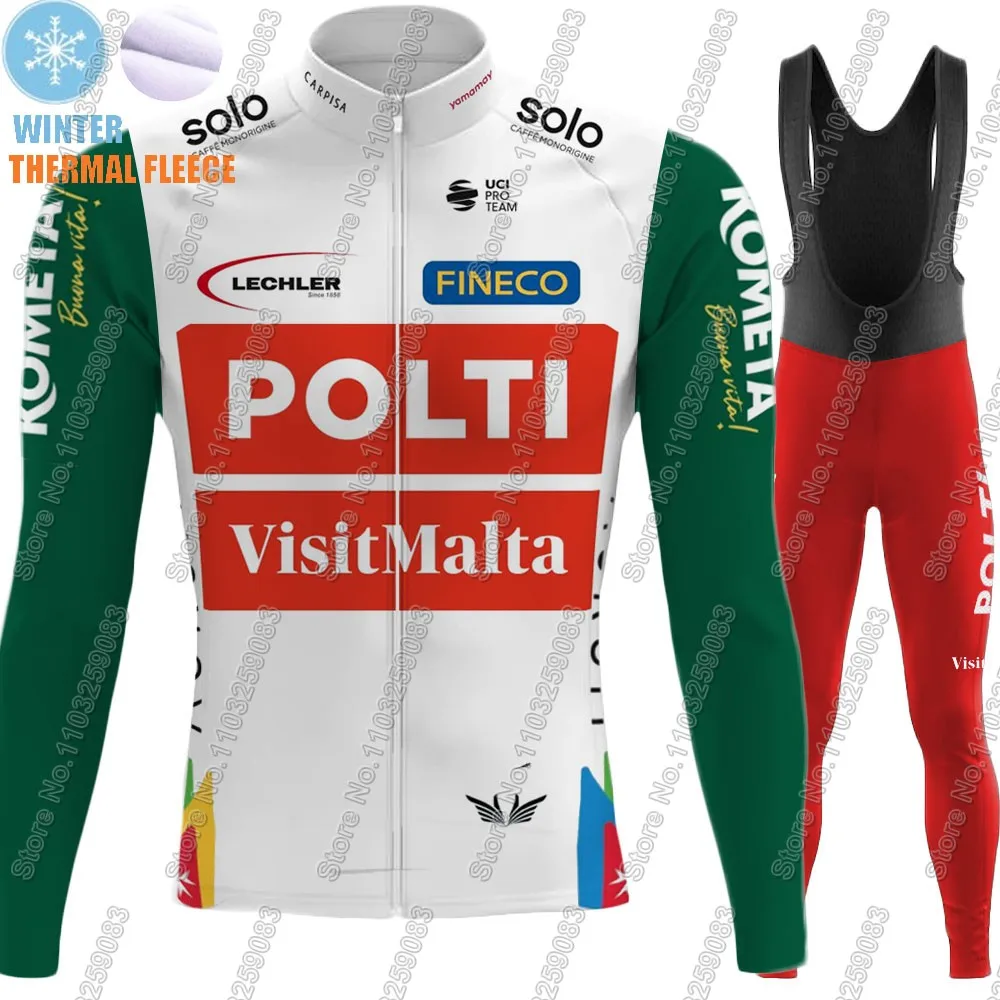 Polti Visitmalta Team Cycling Jersey Set Long Sleeve Kometa Italy Cycling Clothing Bike Thermal Jacket Suit Pants Bib MTB