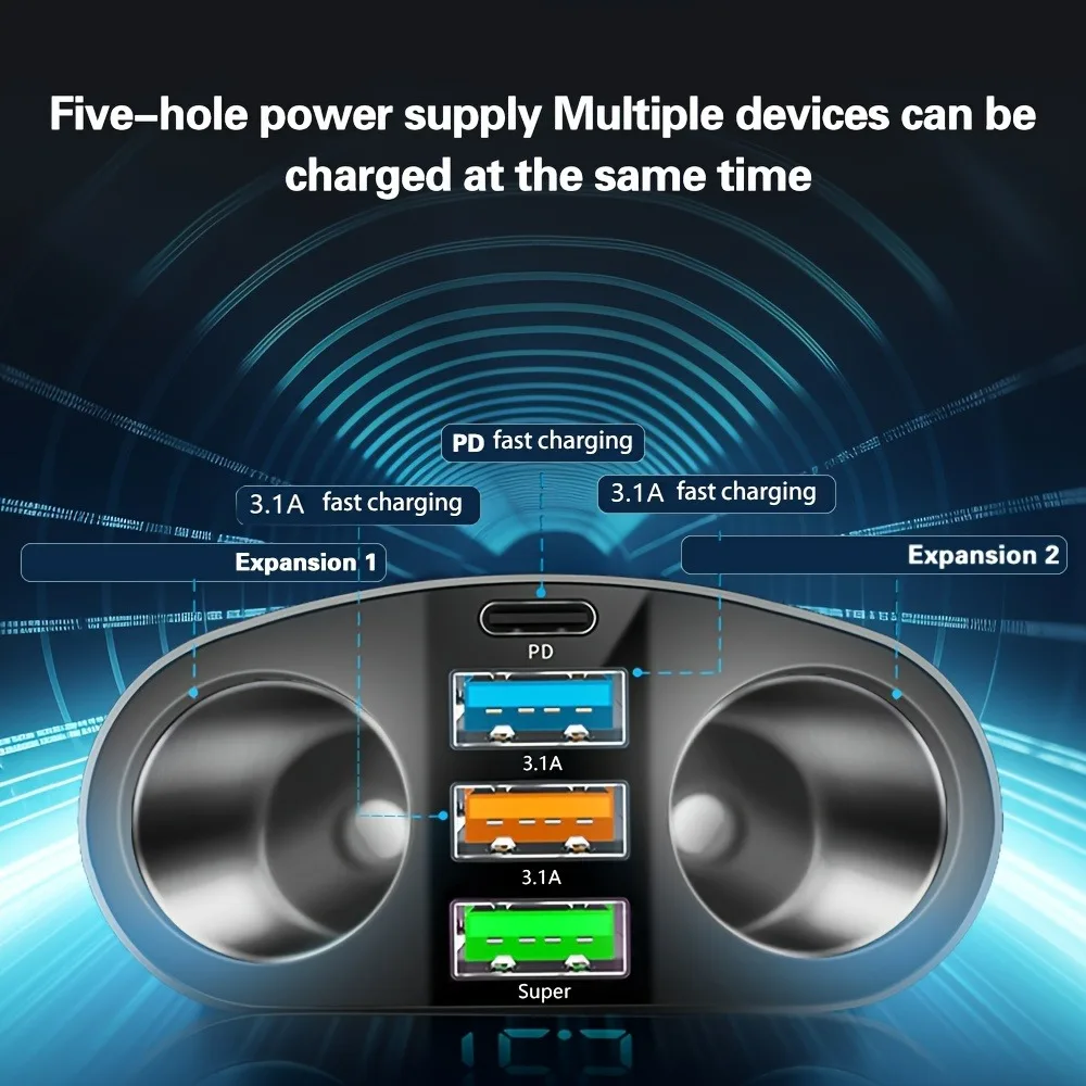 Caricatore per auto da 66 W a 4 porte Caricatore per telefono per auto USB tipo C a ricarica rapida per iPhone Xiaomi Samsung Adattatore di alimentazione per accendisigari per auto - immagine 2