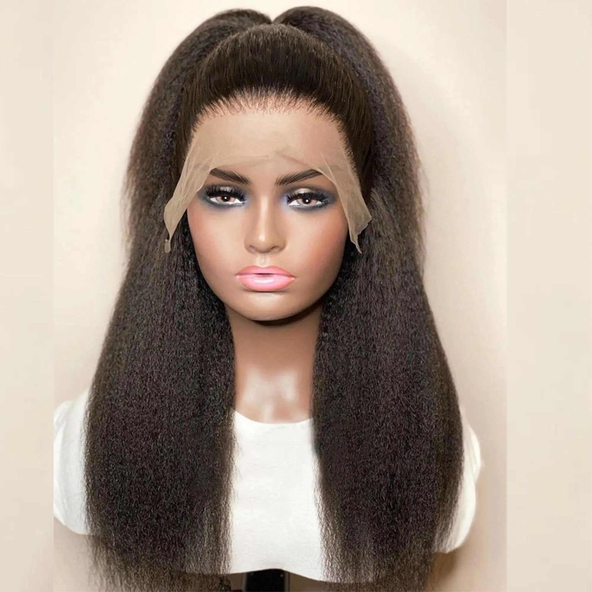

Transparent Kinky Straight Lace Front Wig Pre Plucked Yaki Brazilian 13x6 Lace Closure Human Hair Wig For Woman Natural Hairline