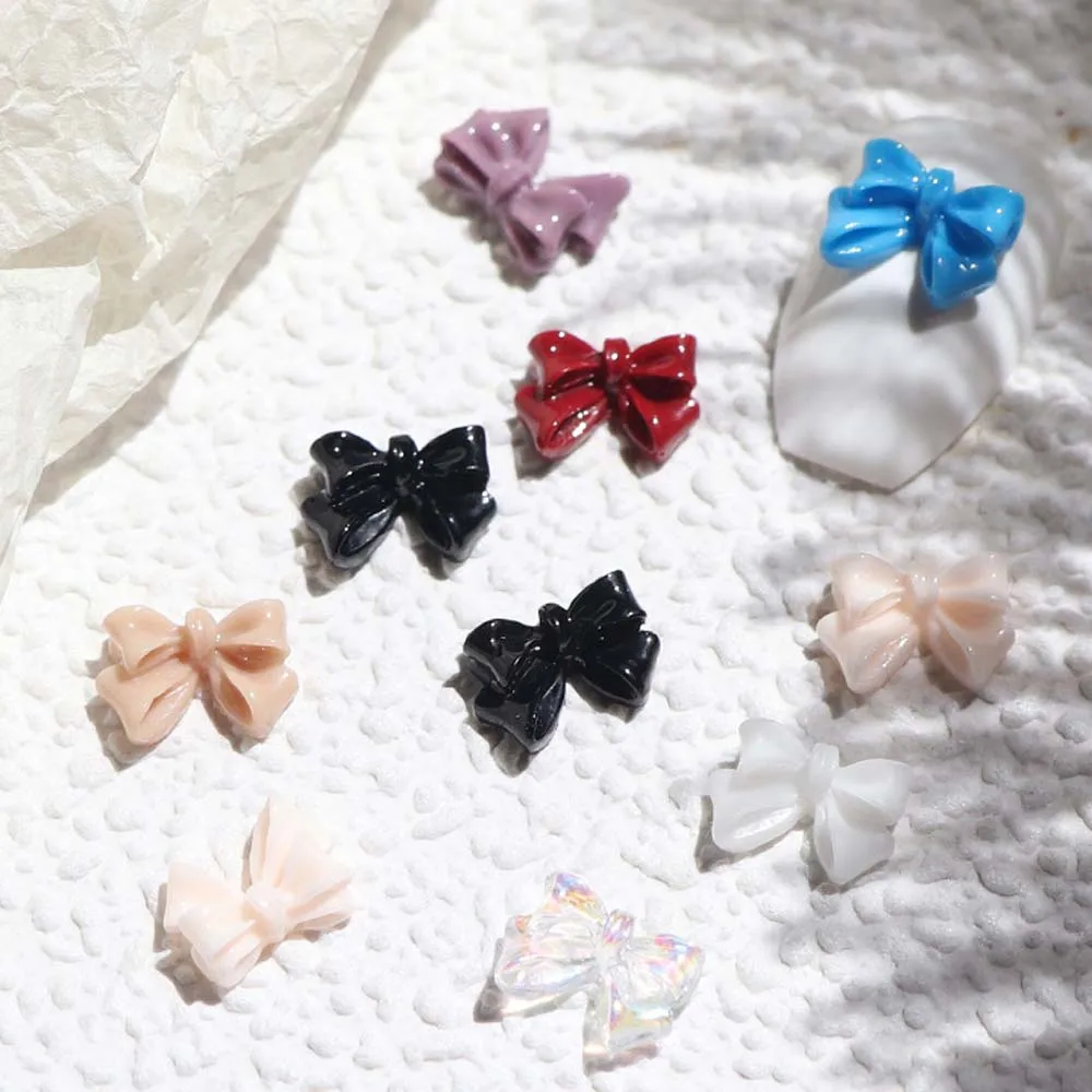 50Pcs 핑크 화이트 보우 수지 네일 아트 장식 3D 다색 Bowknot 네일 참 장식 DIY 매니큐어 클래식 액세서리