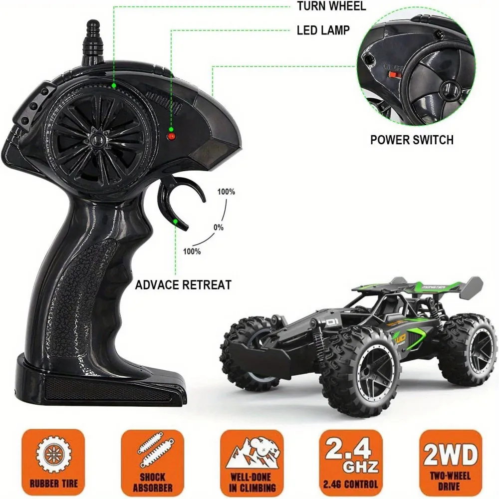 GO3063R 1:18 High-Speed RC Car Electric Off-Road Racing Toy Rubber Big Tires Remote Control Vehicle Reaching 15KM/H Racing Car