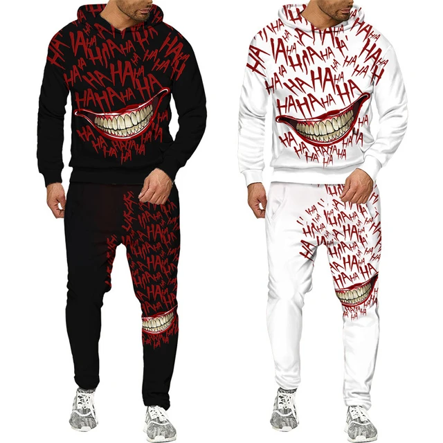 Summer Tracksuit For Men 2 Piece Outfit Long Pants HAHA Joker T Shirt  Trousers Set Sweatpants