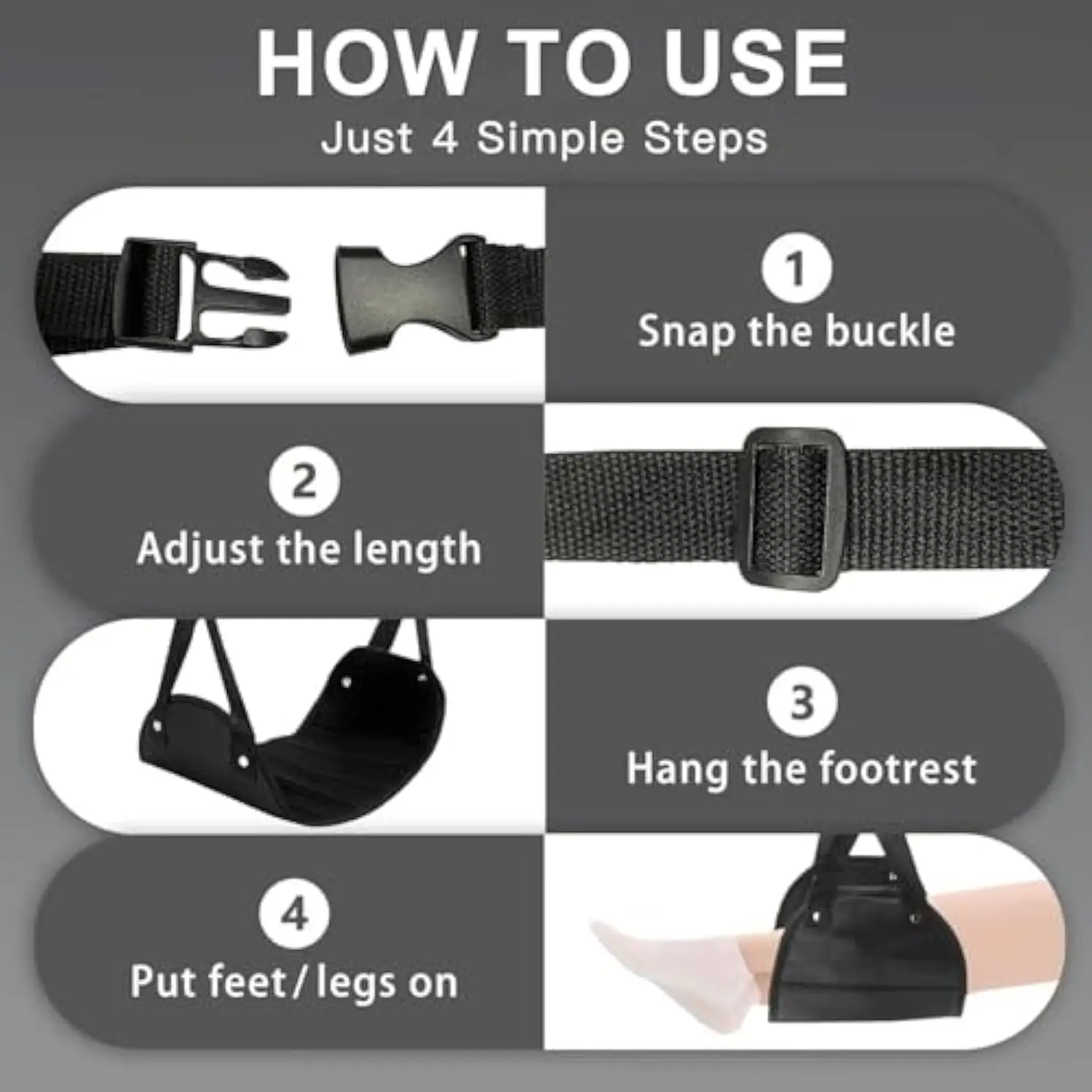 Airplane Footrest With Adjustable Strap, Portable Hammock Leg Rest, Perfect Travel Accessories 6