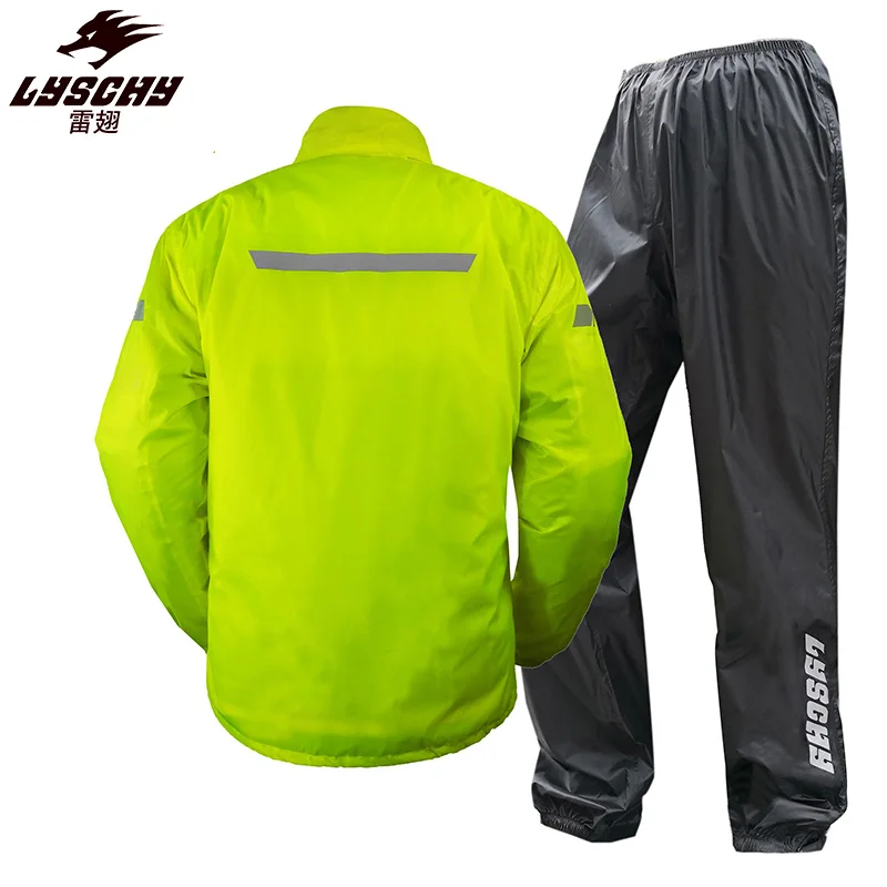 Lyschy Waterproof Motorcyclist Raincoats Fluorescent Motorcycle Rain Coat Men Rainproof Biker Jacket Pants Reflective Clothing