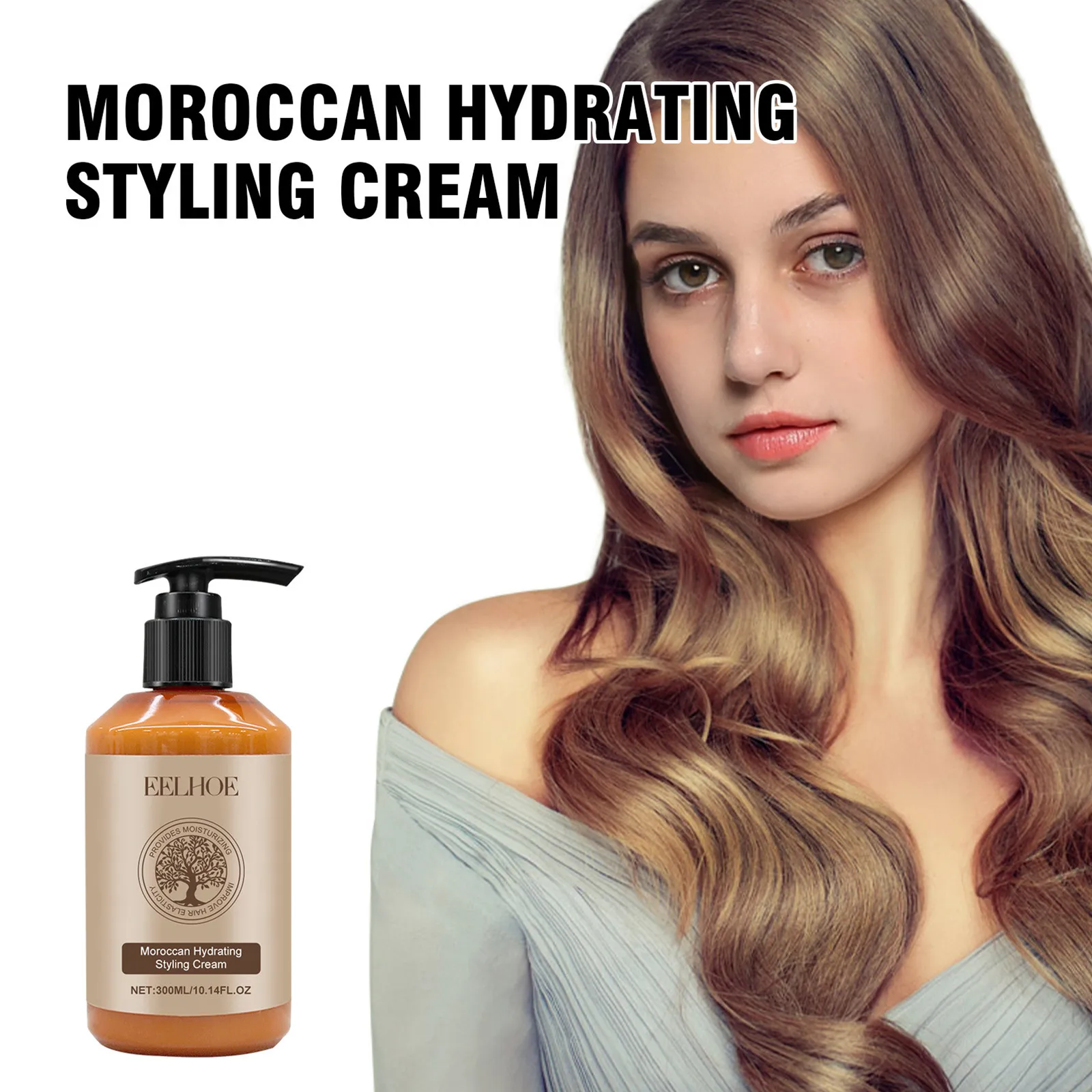 EELHOE Hair Styling Oil Long Lasting Styling Moroccan Hair Curl Enhancer Curl Defining Cream Moisturizing Conditioner 300ml