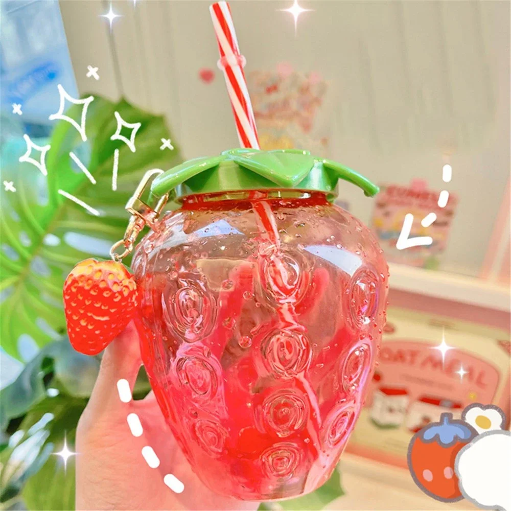 Vaso Fresa Con Pajita Fresas Decorativas