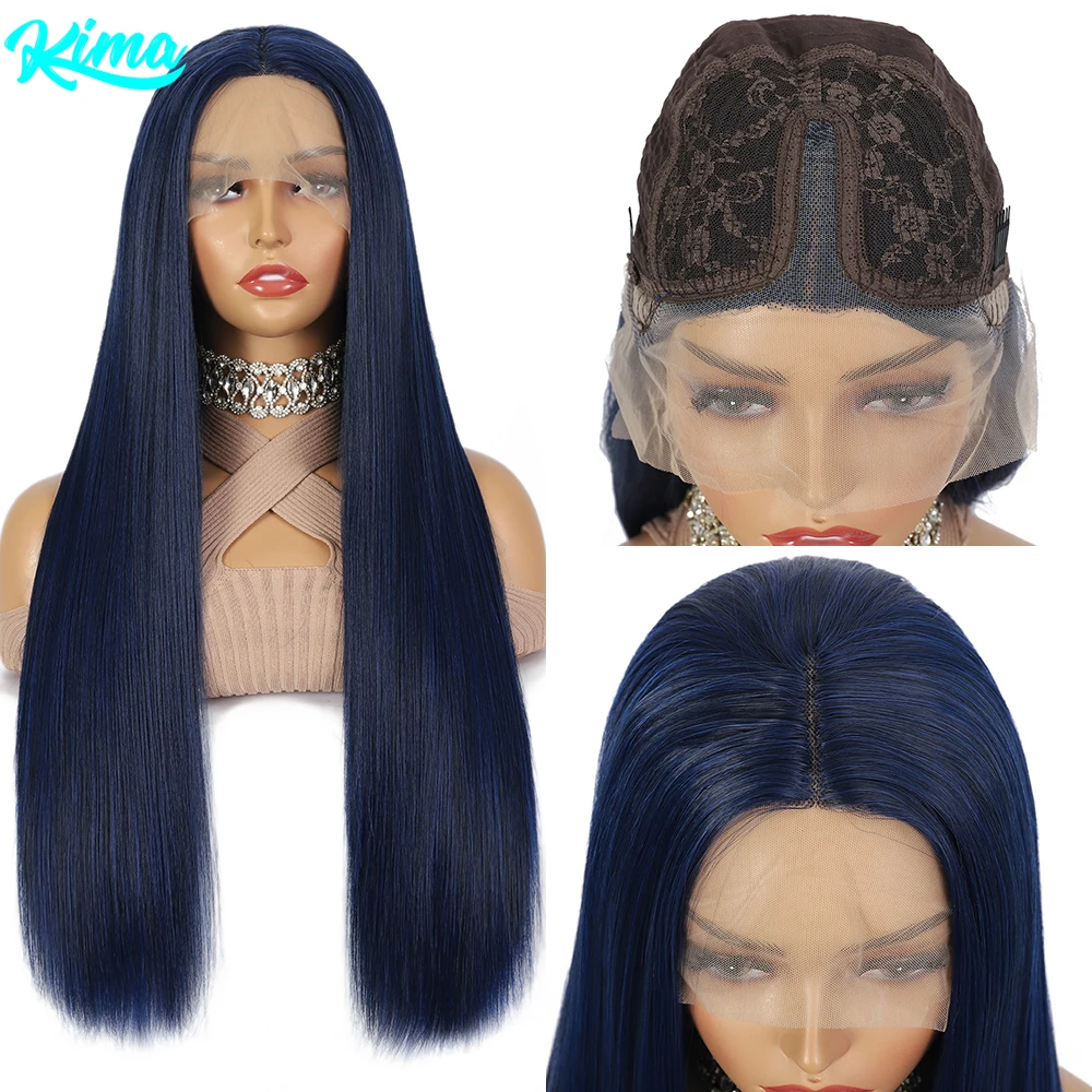 

Navy Blue Straight Synthetic Lace Wig Synthetic 13x4x1 T Part Lace Wigs for Black Women 28 inches