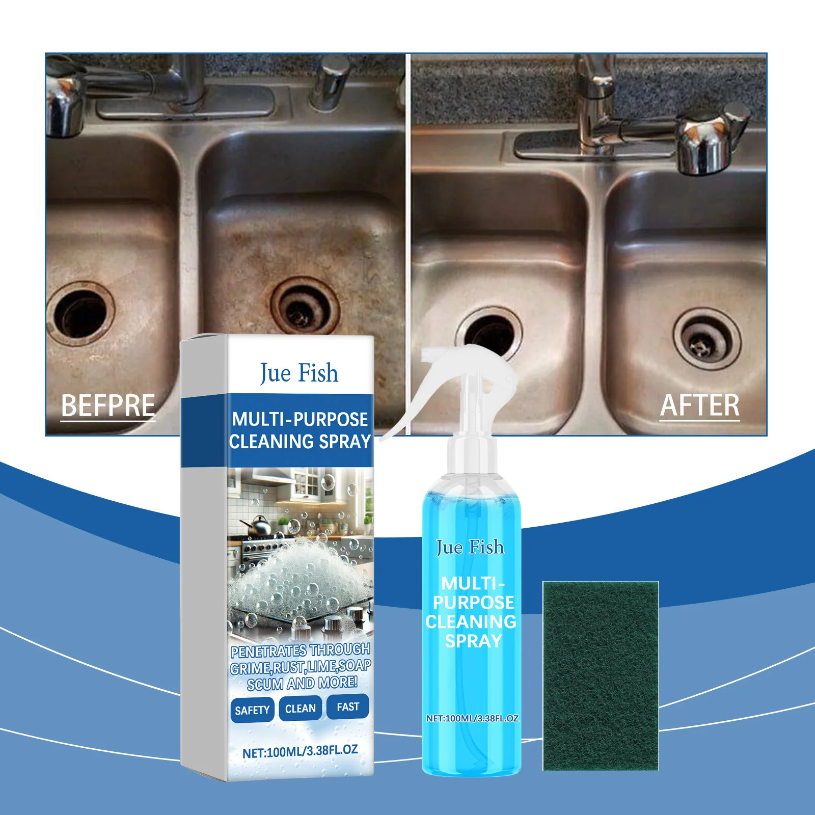 Jue-Fish 100ml Heavy Oil Foam Spray Stove Oven Oil Cleaning Stain Grease Remover Kitchenware Bubble Kitchen Degreasing Cleaner