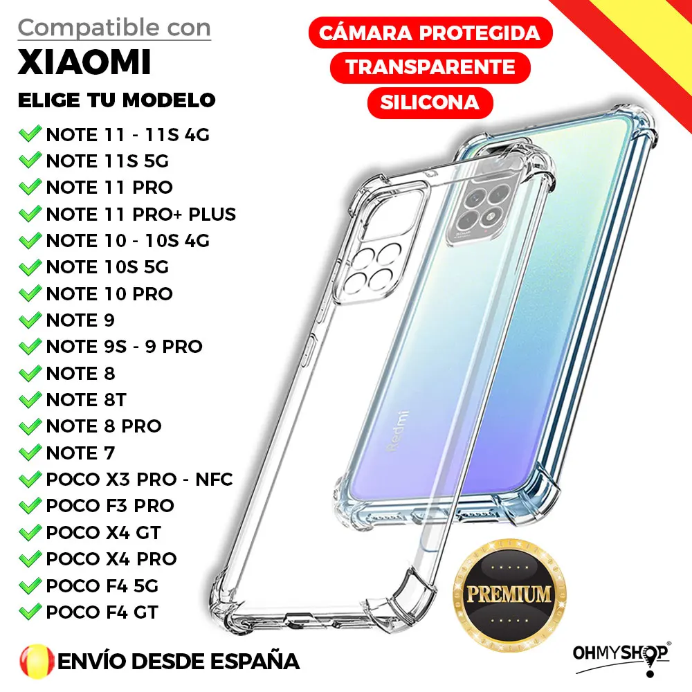 Funda Para Xiaomi Redmi Note 11 11S 10 10S 9 9S 8 8T 7 X3 F3 X4 F4 Pro 4G  5G Plus GT Silicona Anti golpes Esquinas Reforzadas Cámara Protegida  Carcasa Transparente