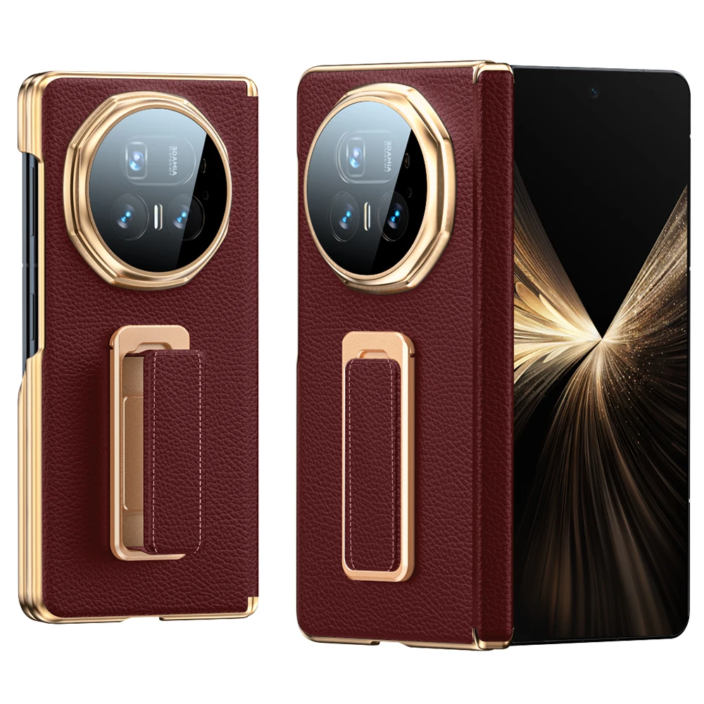 Premium White Genuine Leather Phone Case with Wrist Strap and Hidden Kickstand - Shockproof Design