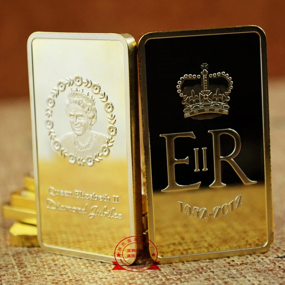 

1 Oz 24 Karat Gold Layered Steel Bar The Queen's Diamond Jubilee Eliabeth II Gold Bar