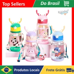 Garrafa Criança de Água Alce Portátil Infantil Com Desenho Crianças Desenho Estrela Cordão de Pescoço Canudinho Desenhos Fofos