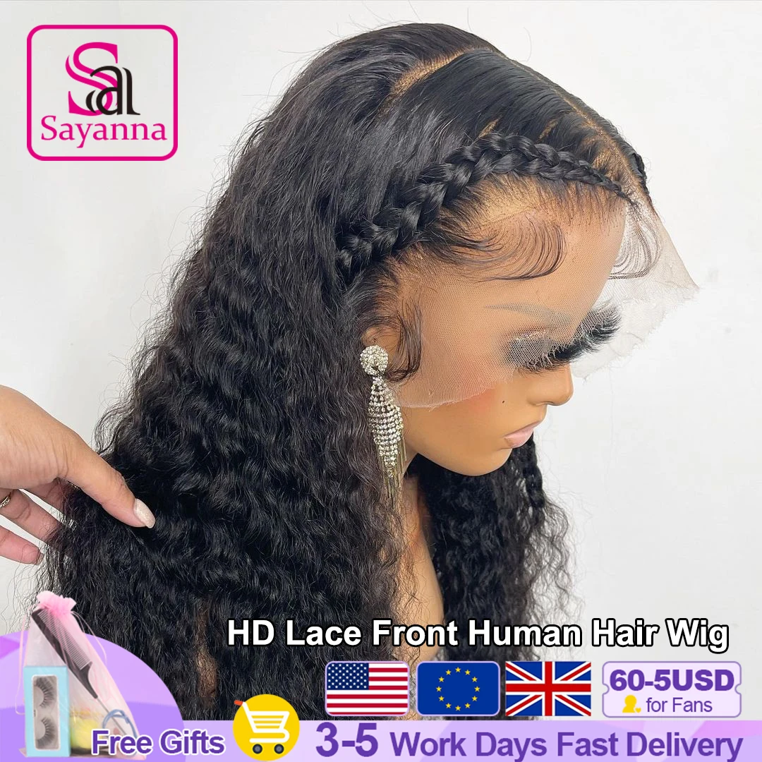 

250% 34Inch Curly 13x6 HD Lace Front Human Hair Wig Pre Plucked Melt Skins Water Wave HD Transparent Lace Frontal Wih for Women