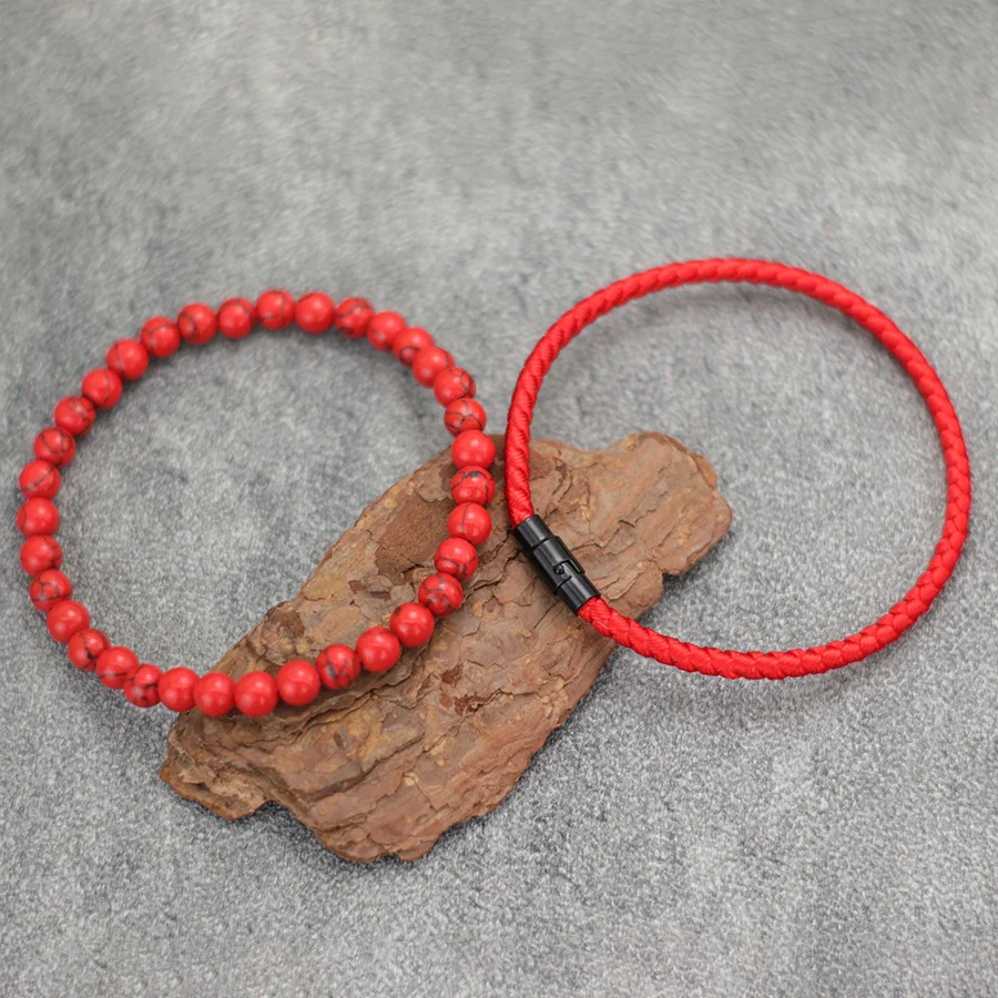 Malachite Red Howlite Stone Wrap Bracelet for Men