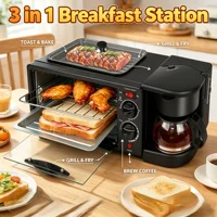 Station de petit-déjeuner 3-en-1 : Four électrique 9L, Cafetière 600ml, Poêle à frire multifonctionnelle avec commandes séparées pour cuisine domestique 6