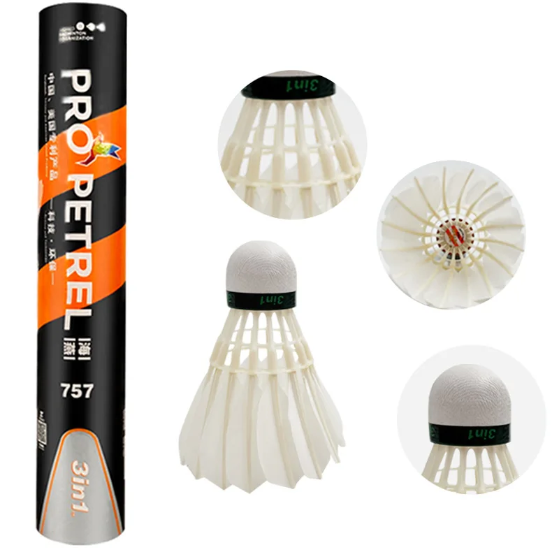 12Pcs Pro Petrel 757 3in1 Training Goose Feather Shuttlecocks Birdies Badminton Outdoor Indoor Shuttlecock Sports Game