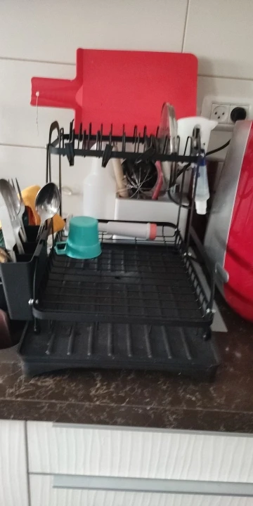 New 360° rotating storage rack double-layer kitchen tableware drying rack with drain tableware storage rack for tableware photo review