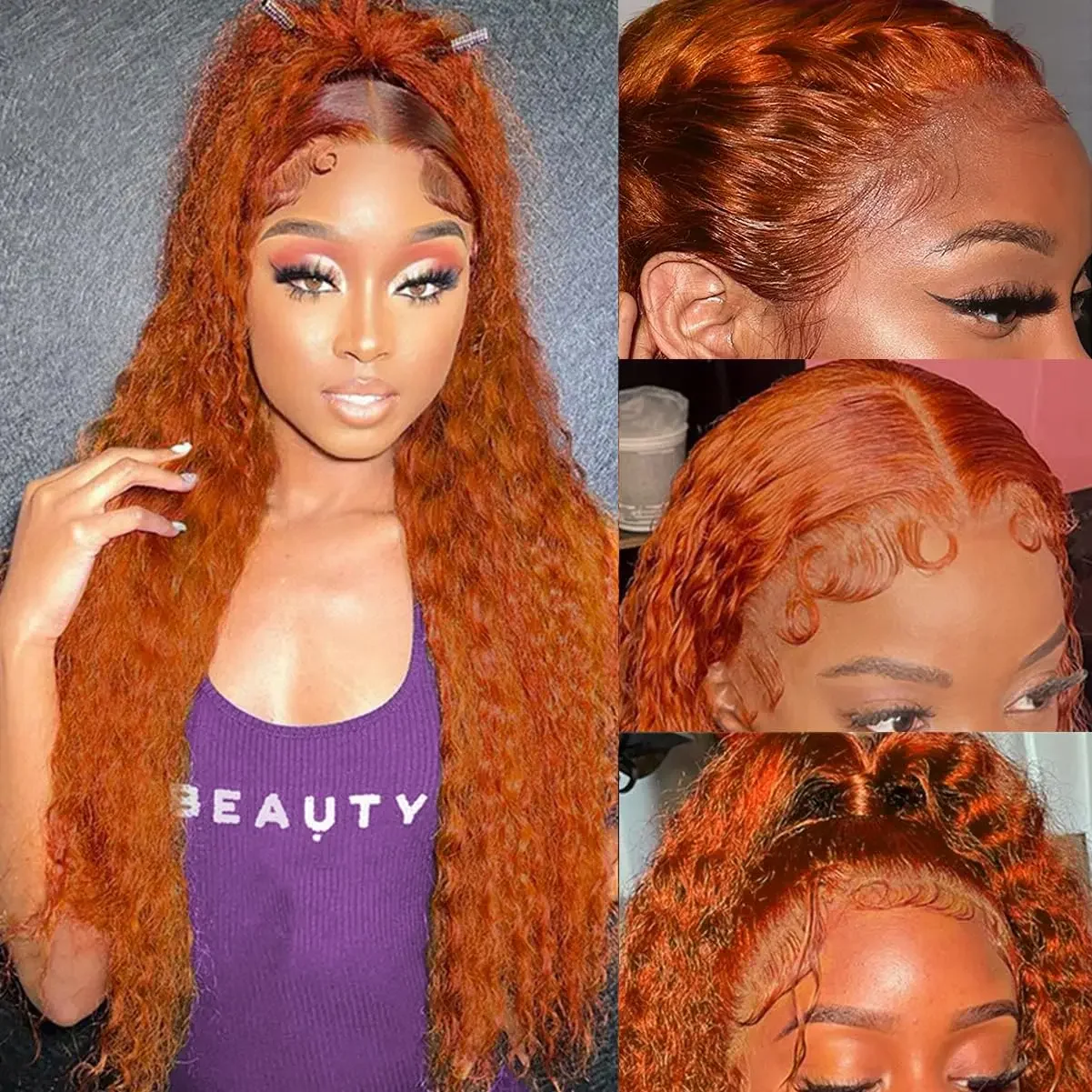 HD Lace Front Wigs 350# 13x4 Orange Ginger Deep Wave Human Hair Curly Lace Frontal Wigs for Women human hair wig