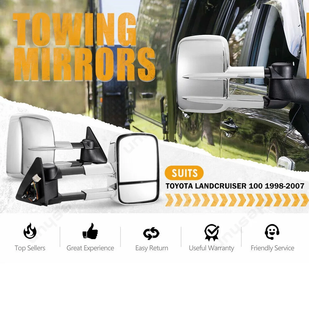 

For Toyota Land Cruiser 100 1998 1999 2000 2001 2002-2007 Extendable Towing Mirror Pair Manual Folding Rear Mirrors Side Mirror