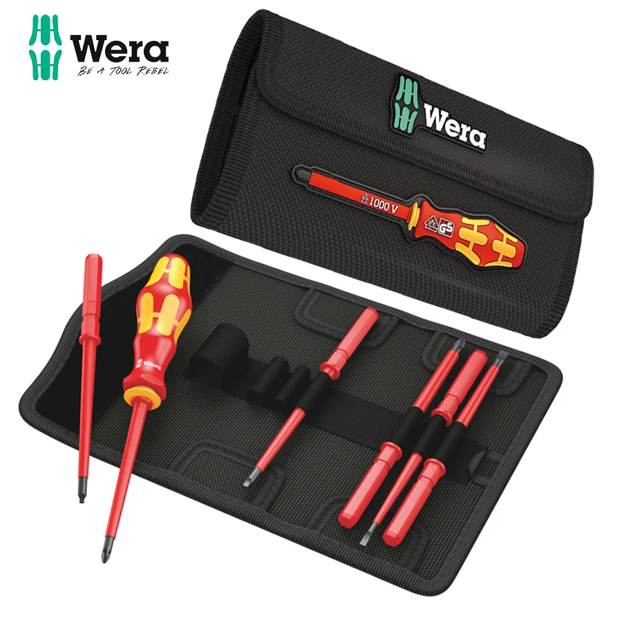 

Wera Insulated Interchangeable Blade Pouch Set 1000V Electrician Screwdriver with Tool Bag (7 Pce) 05003473001