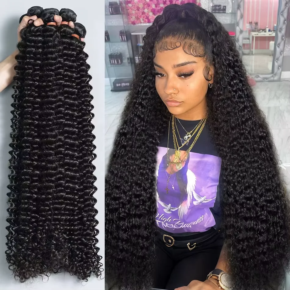 30 32 Inch Deep Wave Curly Bundles Human Hair Brazilian
