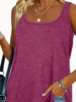 Plus size women's solid color polyester fiber with elastic summer U-neck dolphin hem simple with classic of American casual vest - Image 3