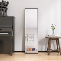 Прямоугольное зеркало в полный рост 140 x 40 см, большое настенное зеркало, напольное зеркало, туалетное зеркало с рамой из алюминиевого сплава, черное — изображение 5