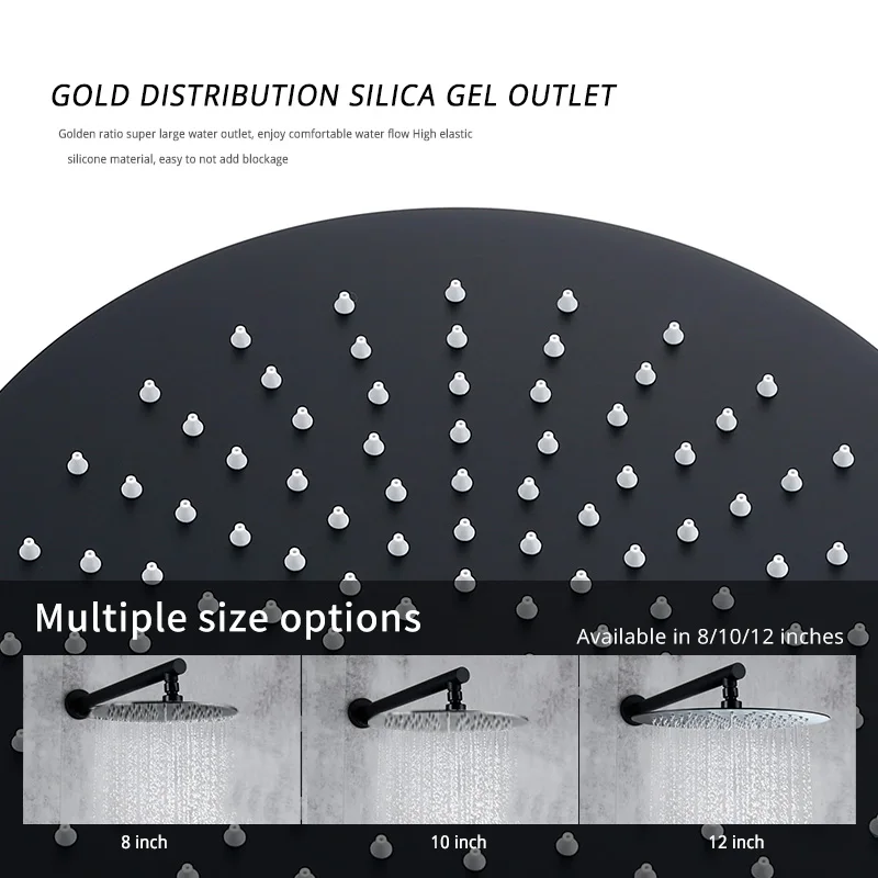 Matte Black Shower System Bathroom Bathtub Faucet Mixer Tap Wall Mount Tub Spout Rotate  8/10/12 Inch Rainfall HeadShower 5