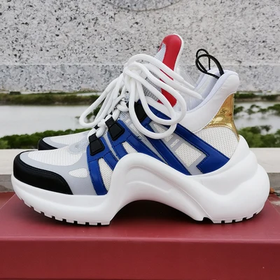Moraima Snc Fashion Mixed Colors Dad Shoes Real Leather Round Toe Lace-up High Top Casual Woman Height Increasing Lady Shoes