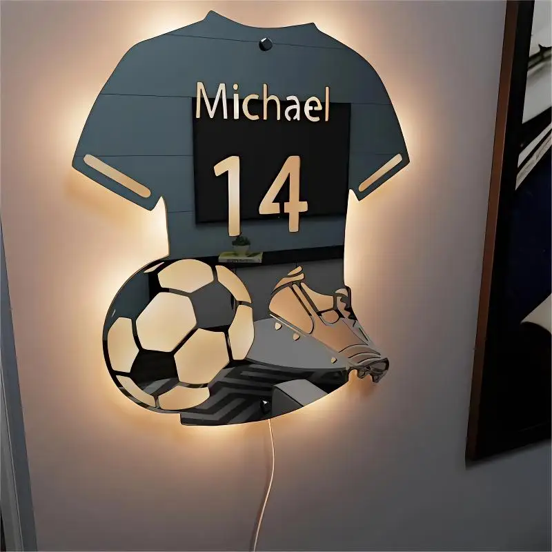 Personalised LED Football Shirt Mirror Light Custom Name/Number USB Wall Decor Birthday/Father&rsquo;s Day Gifts for Football Fans