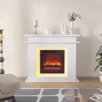 Электрический камин Anajqaqia со светодиодной подсветкой, с регулируемой яркостью и дистанционным управлением, 3D цвета пламени, цвет белый/дуб